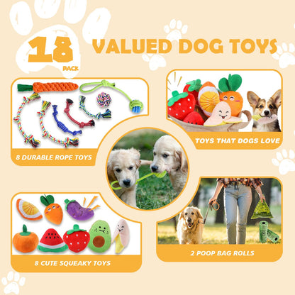 MRSOHRET 18 Pack Dog Toys Puppy Teething Toys, Puppy Essentials Chew