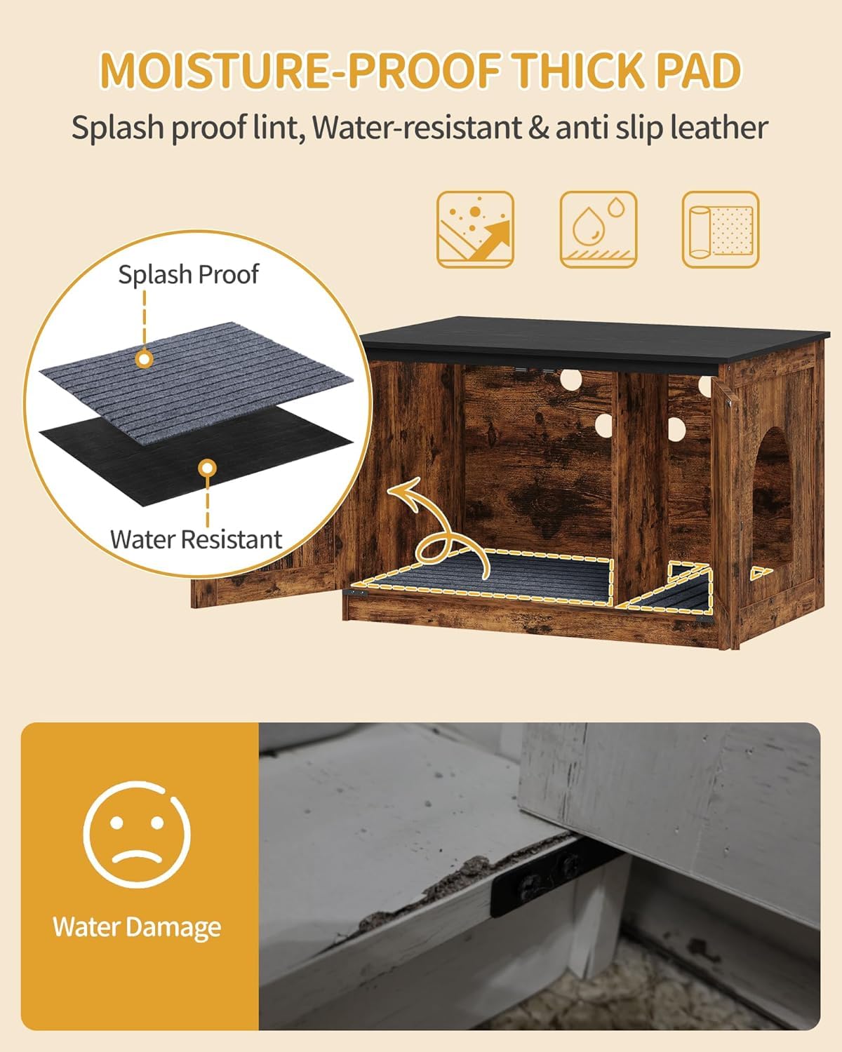 Hzuaneri Cat Litter Box Enclosure with Cushion, Hidden Litter House