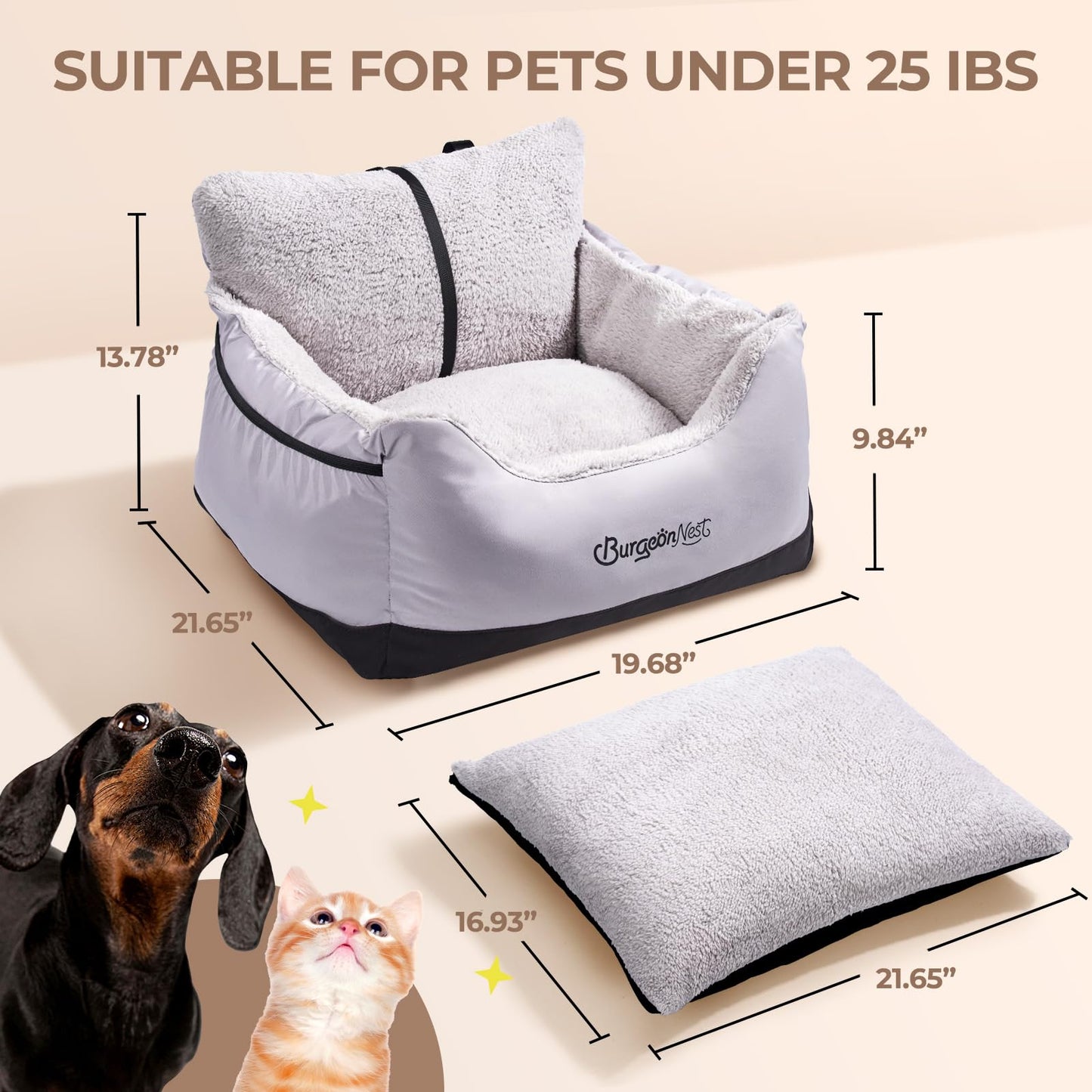 BurgeonNest Dog Car Seat for Small Dogs, Detachable and Carrier