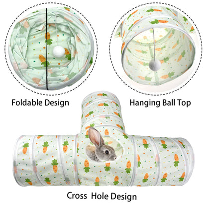 Vehomy Bunny Rabbit Tunnels Rabbit Cat 3 Way Collapsible Tunnel