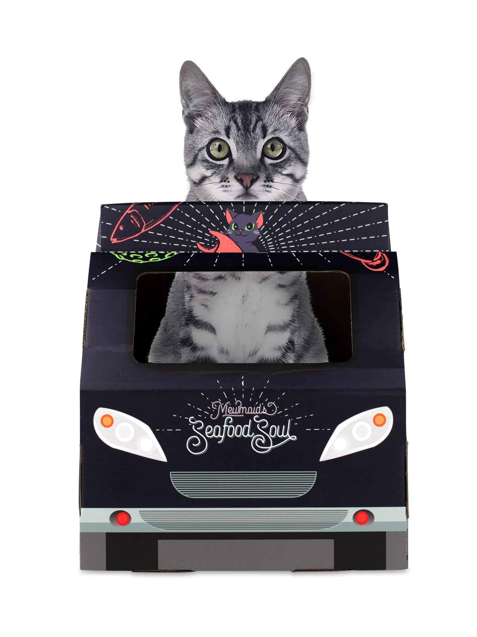 American Cat Club Cat House with Scratcher Catnip Included Food House
