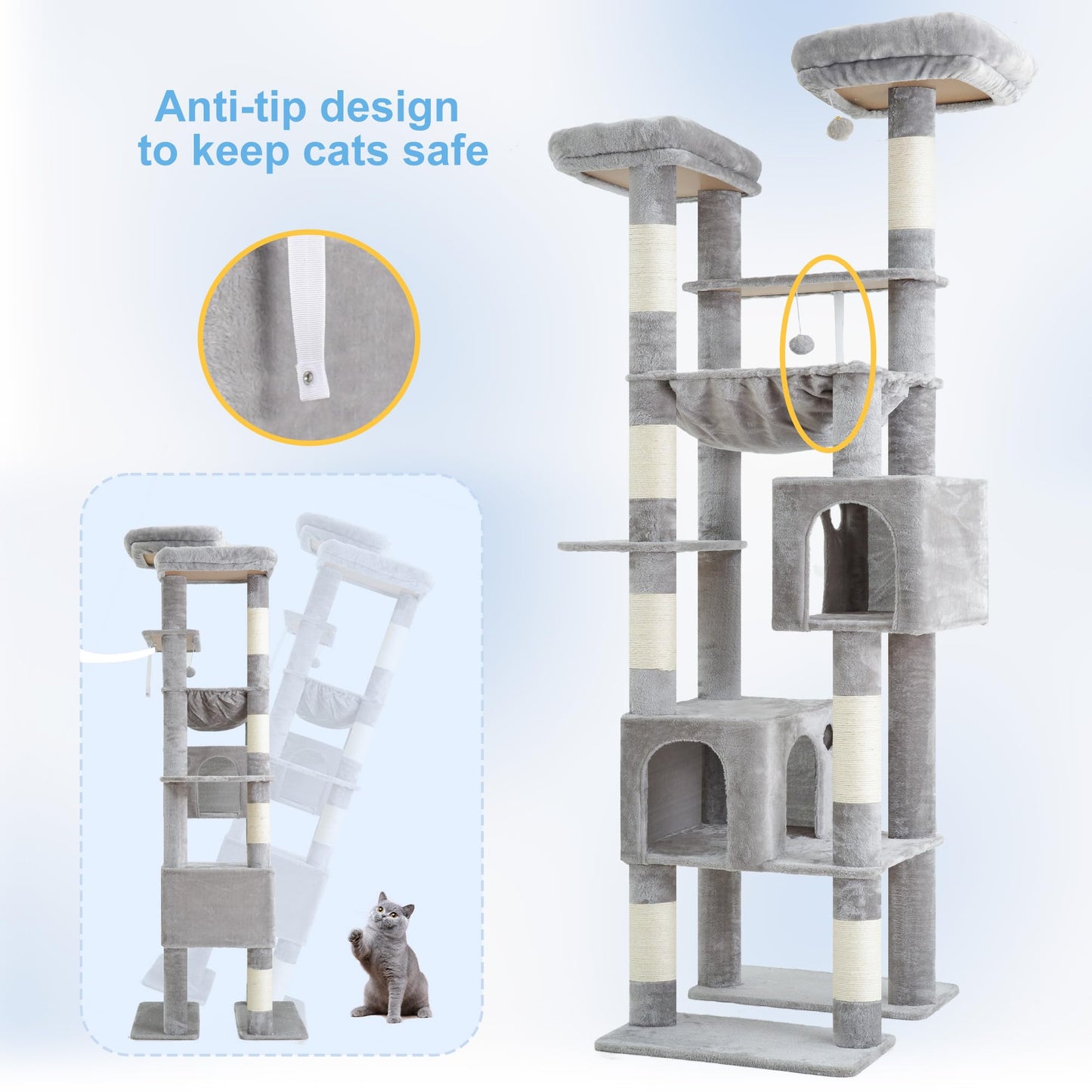 Hey-brother Tall Cat Tree Tower, Heavy Duty Scratching Posts Balls