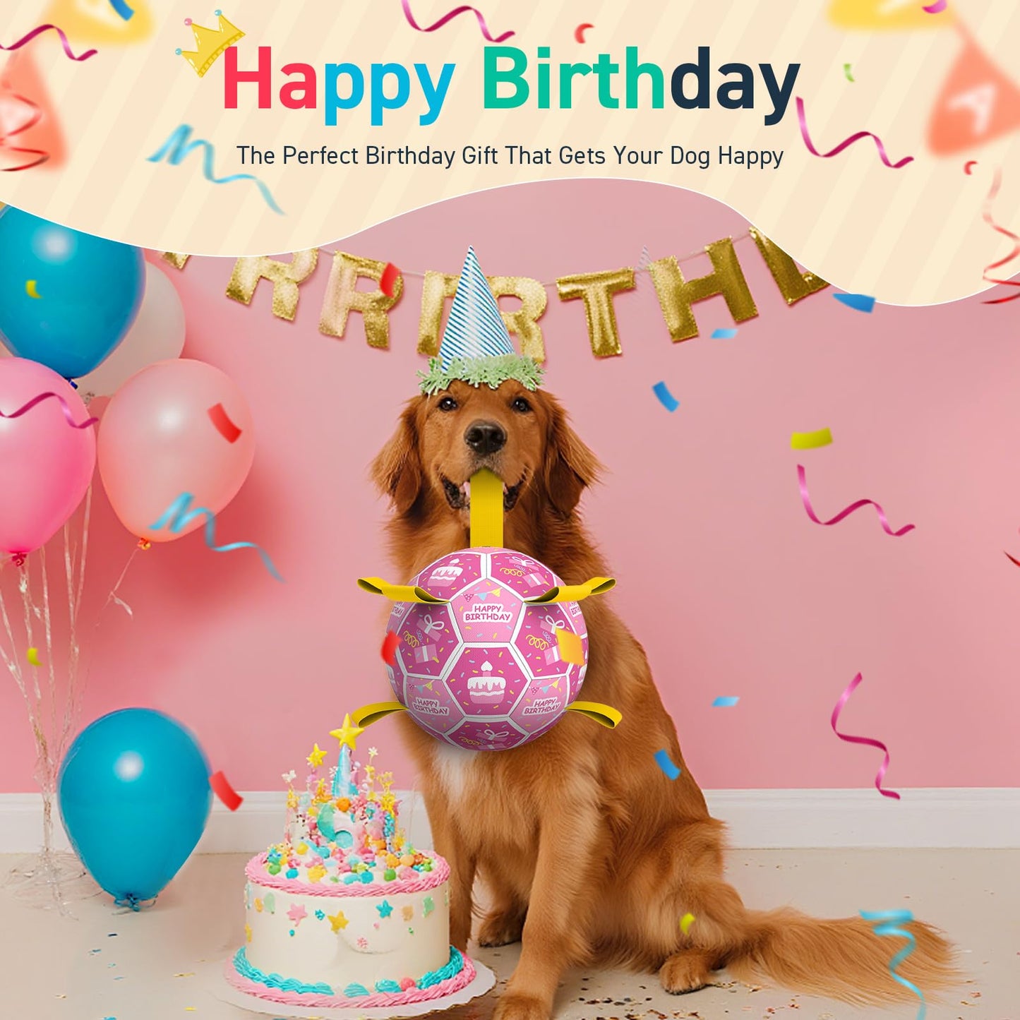 QDAN Dog Birthday Toys, Squeaky Dogs Toys, Dog Soccer Ball