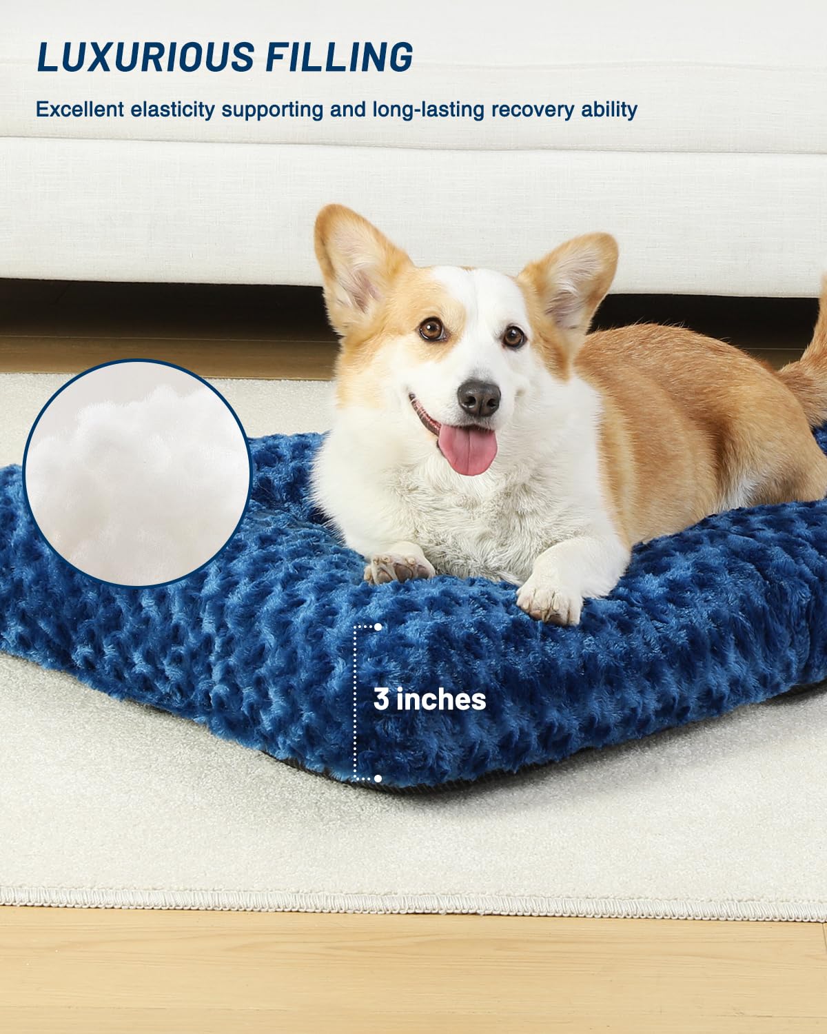 KSIIA Washable Dog Bed Comfy Dog Crate Pad Deluxe Plush Pet Bed