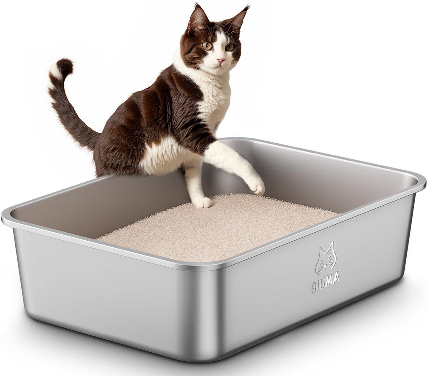 Qiuma Stainless Steel Litter Box, Large Cat Litter Box