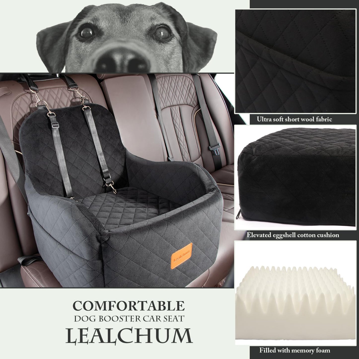Lealchum Dog Booster Car Seat for Small/Medium Dogs Up to Seat