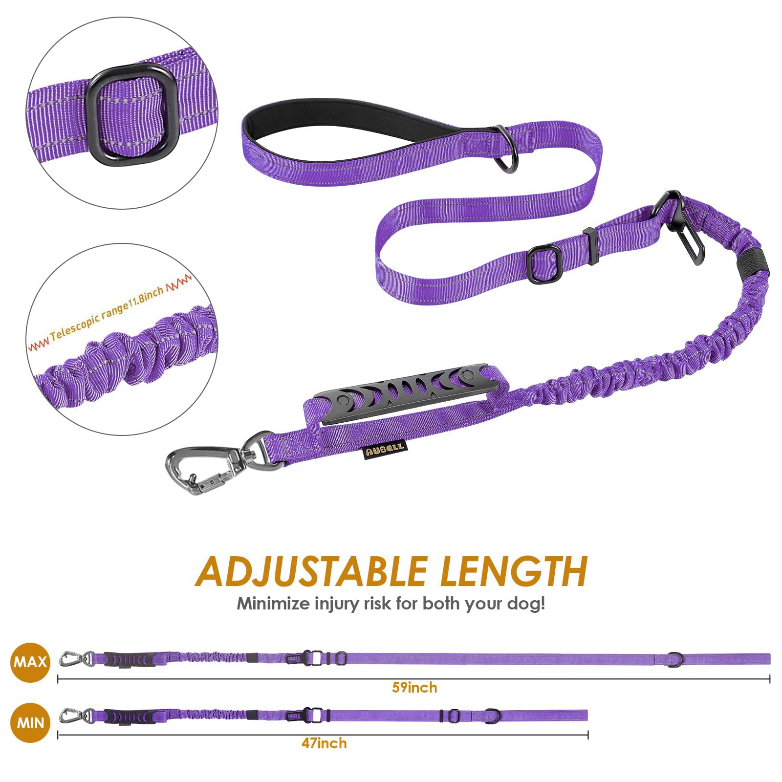 AUBELL Tactical Dog Leash Heavy Duty,4- Reflective Strong No Pull Seat