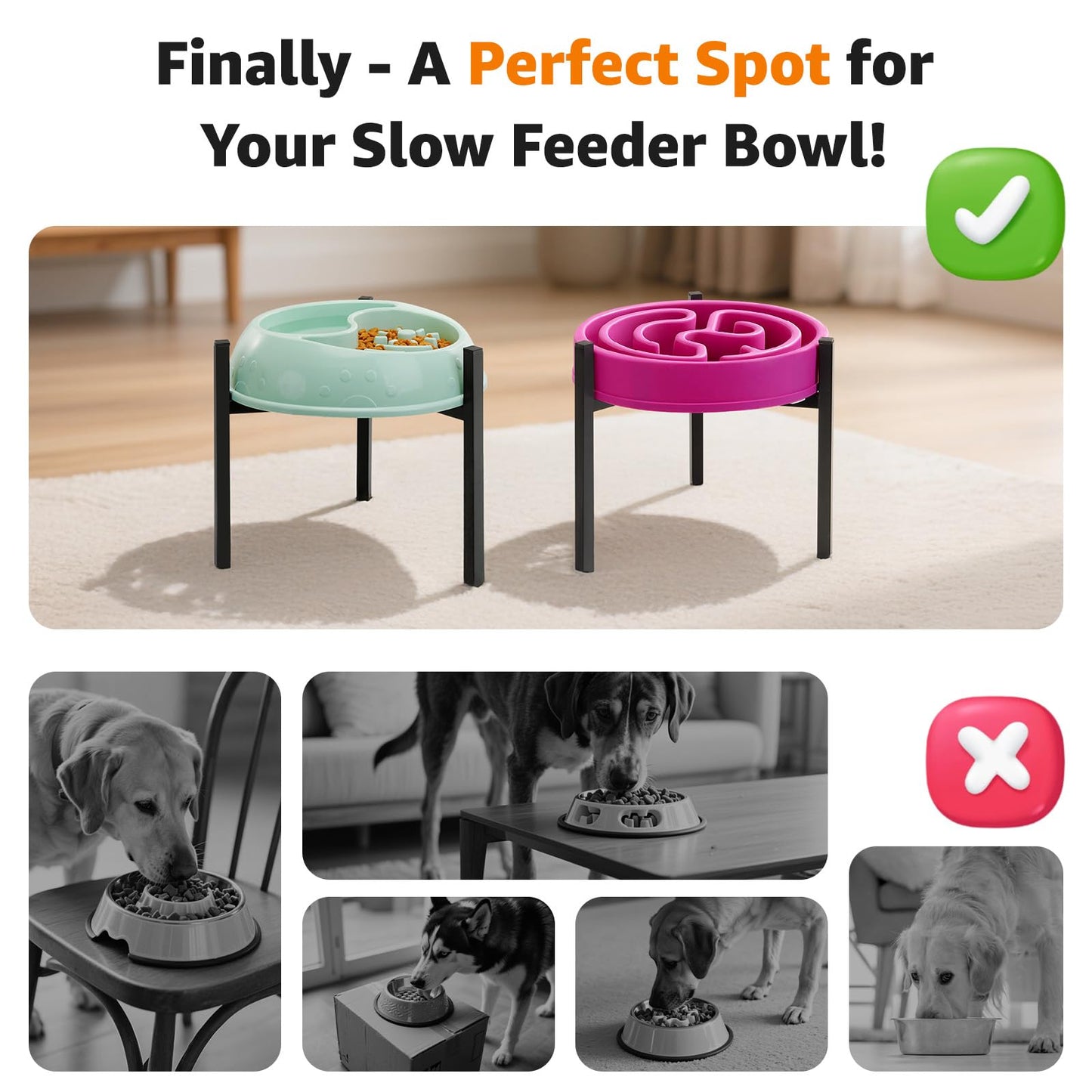 LOOBANI Elevated Dog Bowl Stand: Fits 5.9"-11" Wide Non-Slip Base Bowl