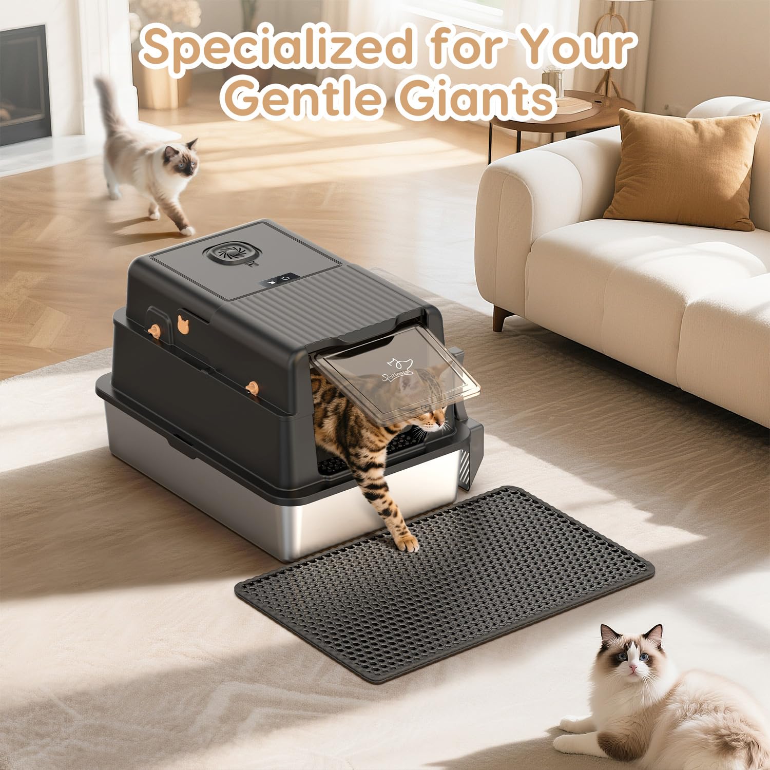 L8 Ultra-XXXL Stainless Steel Litter Box with Smart Odor Control Mat
