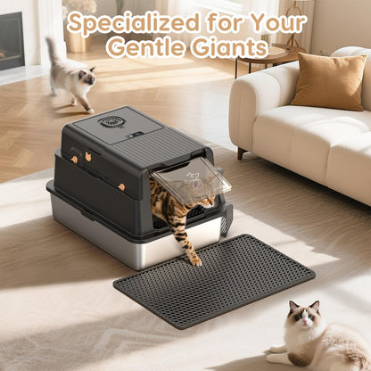 L8 Ultra-XXXL Stainless Steel Litter Box with Smart Odor Control Mat