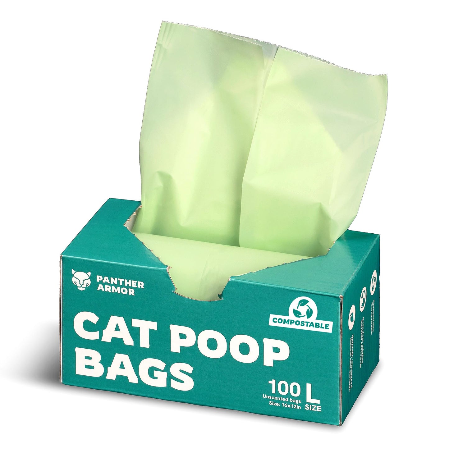 Panther Armor Cat Litter Bags, 100 Large Compostable Unscented Box