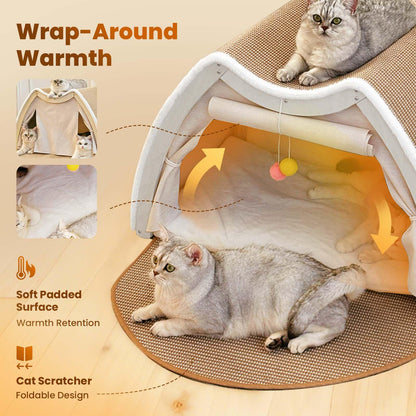 Cat Houses for Indoor Cats 4 Seasons Cat Bed Cave with Natural Bed