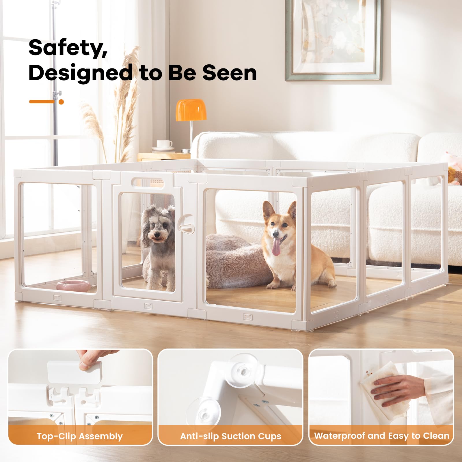 Clear Acrylic Dog Playpen Indoor, Puppy Cat Small Pet Play Pen, Crate