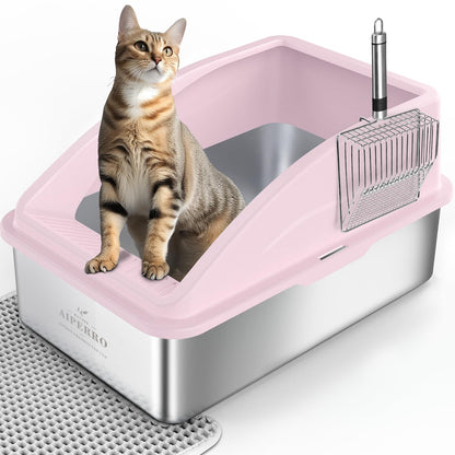AIPERRO Stainless Steel Litter Box, XL Enclosed Cat Litter Box