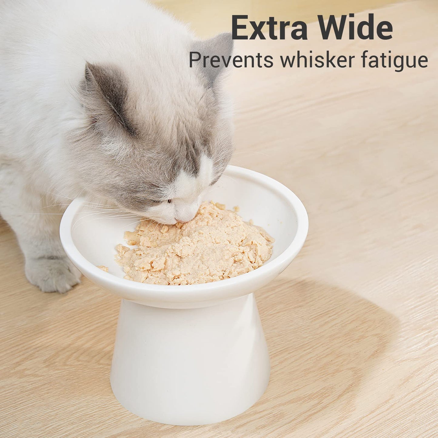 CEEFU Extra Wide Elevated Ceramic Cat Bowl, 6.2" Shallow Dish Bowl