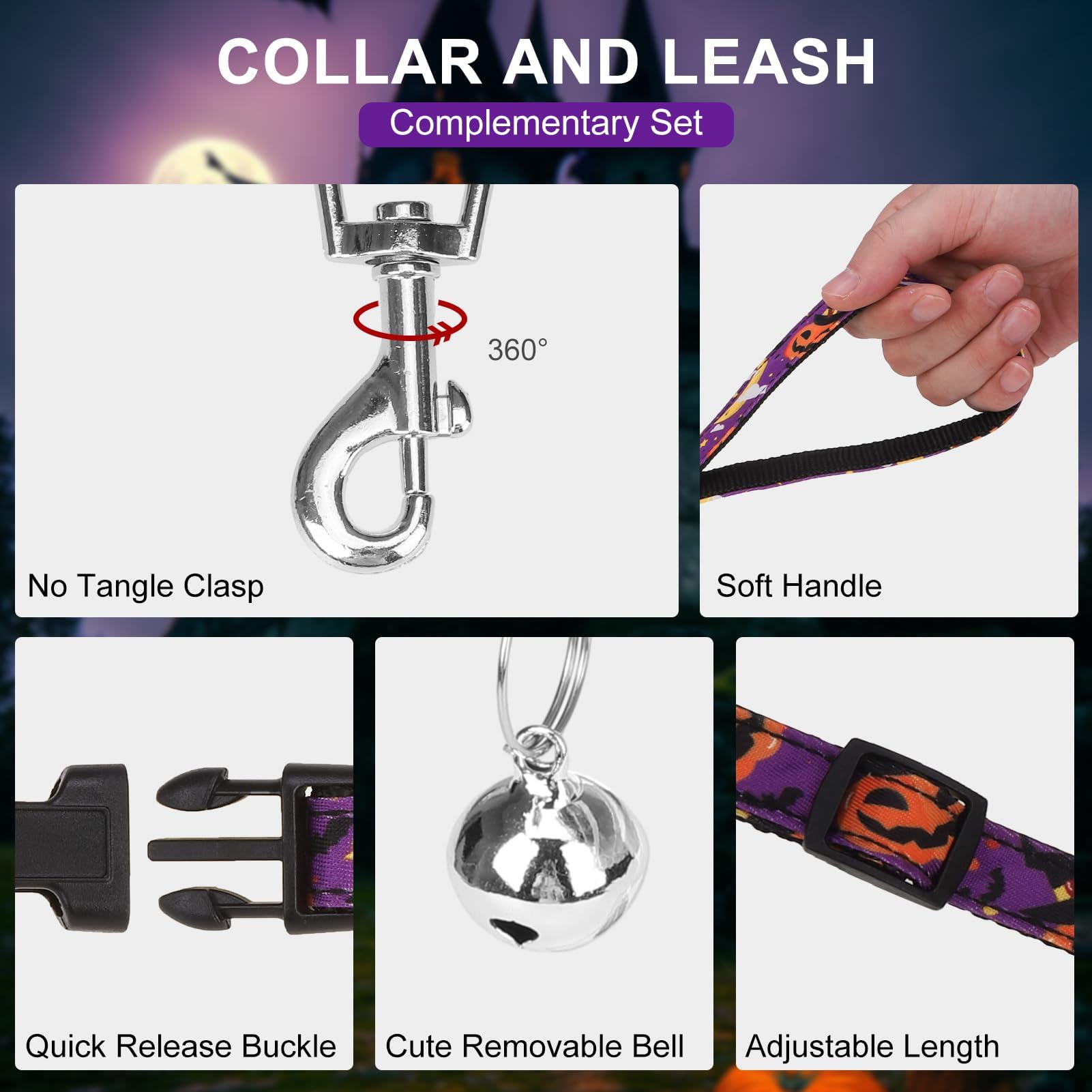 EXPAWLORER Halloween Puppy Harness Dog Collar and Leash Soft Collar