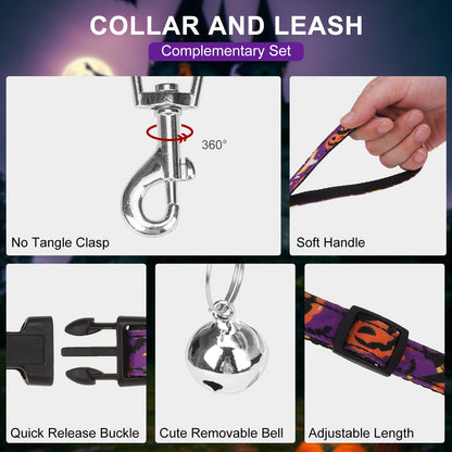EXPAWLORER Halloween Puppy Harness Dog Collar and Leash Soft Collar