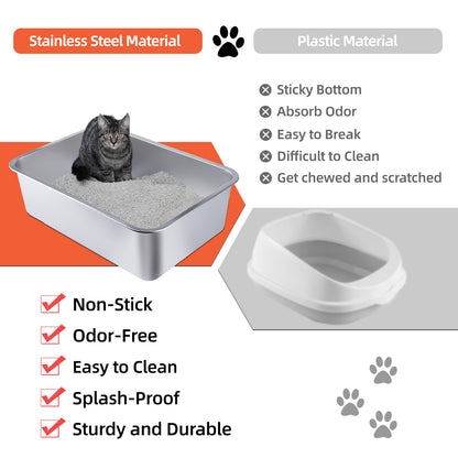 Stainless Steel Cat Litter Box Small Litter Pan for Cats, Rabbits, Box