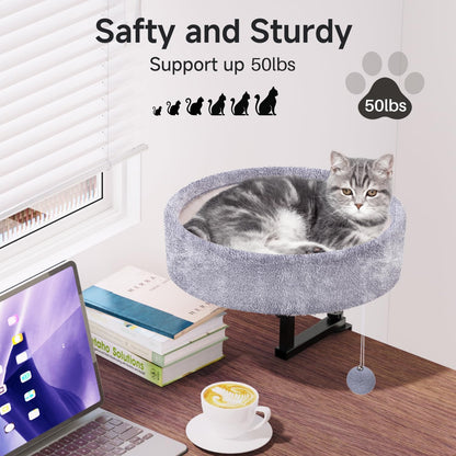 Chumajor Cat Desk Bed 360° Rotating Adjustable, Supports Soft Faux Bed