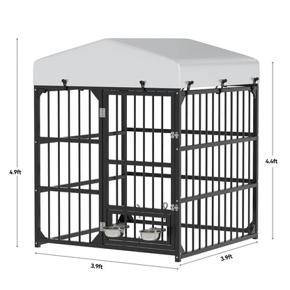 YITAHOME Outdoor Dog Enclosure with Rotating Feeder Bowls, 4'L Feeder