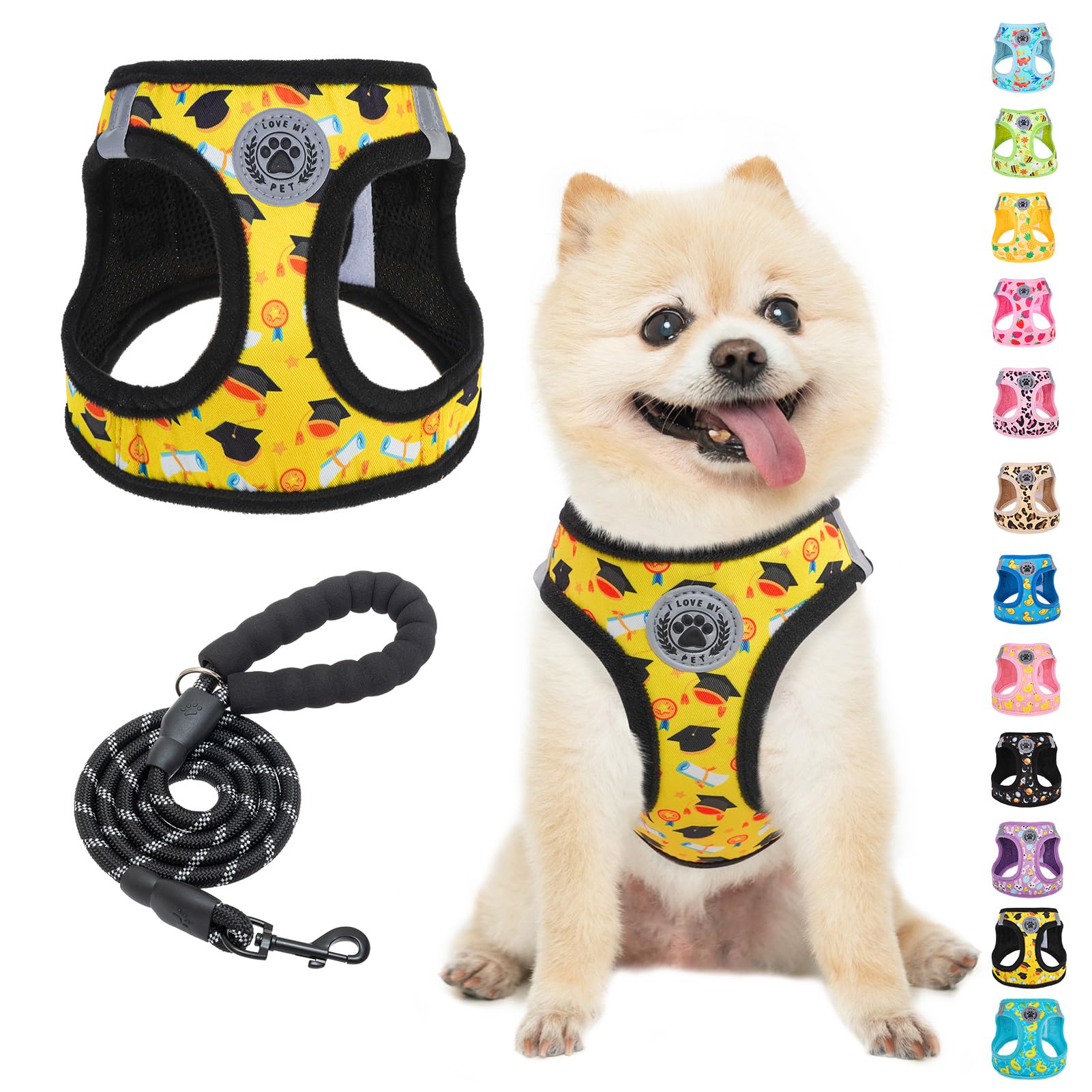 BEAUTYZOO Graduation Dog Harness for Small Medium Dogs Soft Padded Set