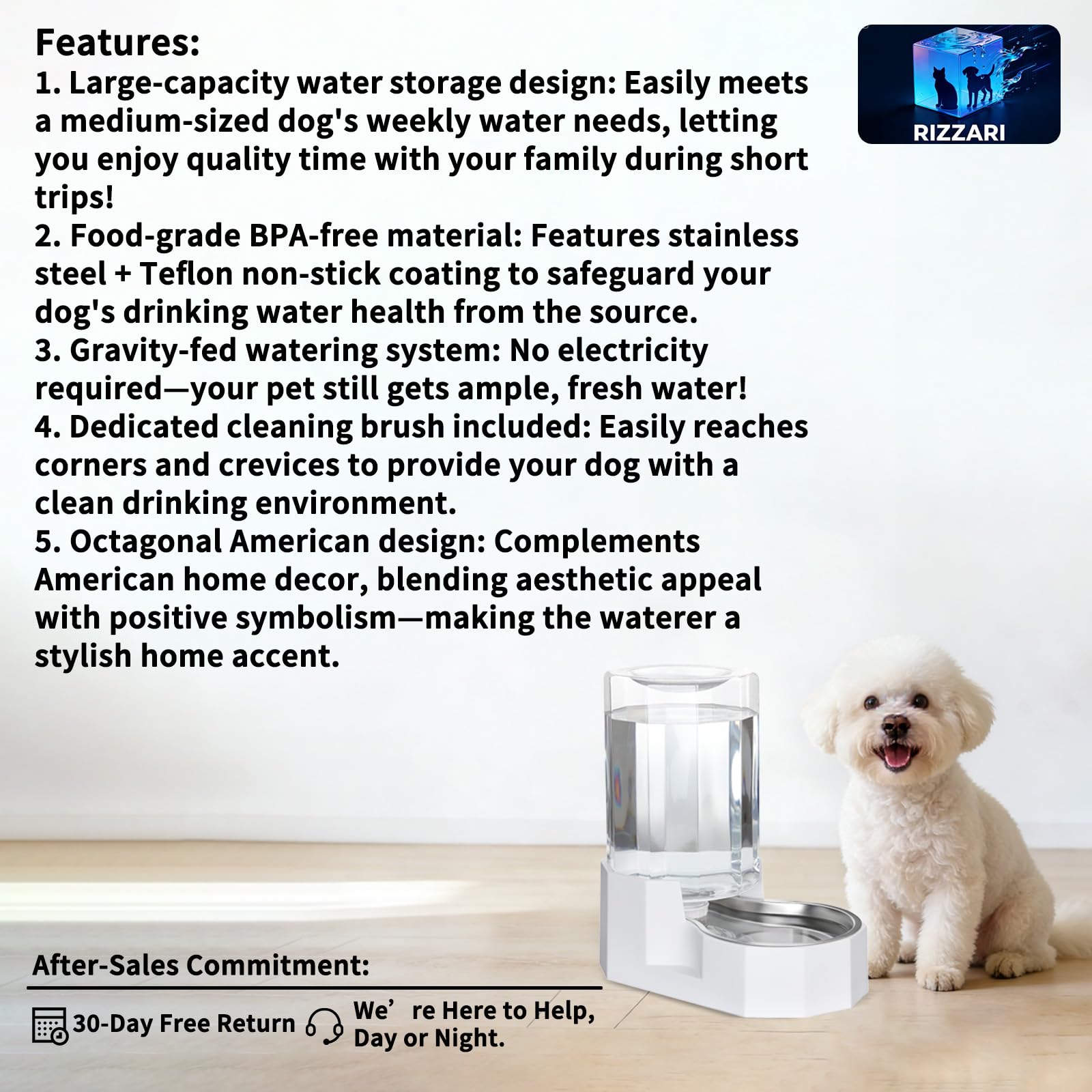 Sfozstra Dog Water Bowl Dispenser: Large Gravity Stainless Steel Bowl