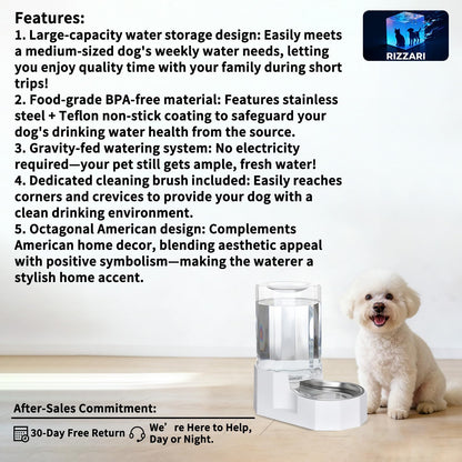Sfozstra Dog Water Bowl Dispenser: Large Gravity Stainless Steel Bowl