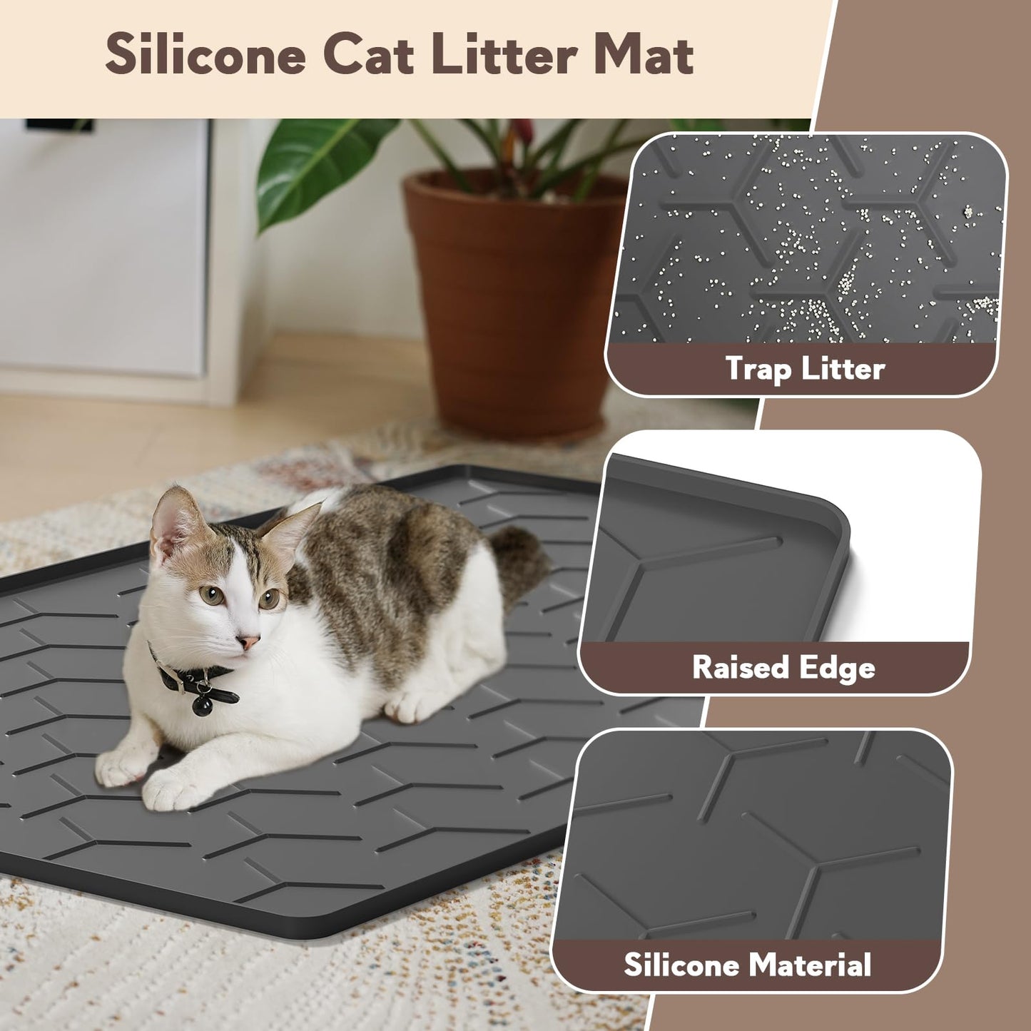 Garoopion Cat Mat for Litter Box, Large 40" X 28" Cat Litter Mat