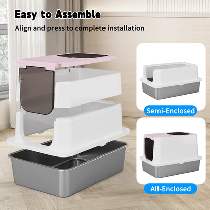 RIZZARI Enclosed Cat Litter Box: Large Top Front Entry Litter