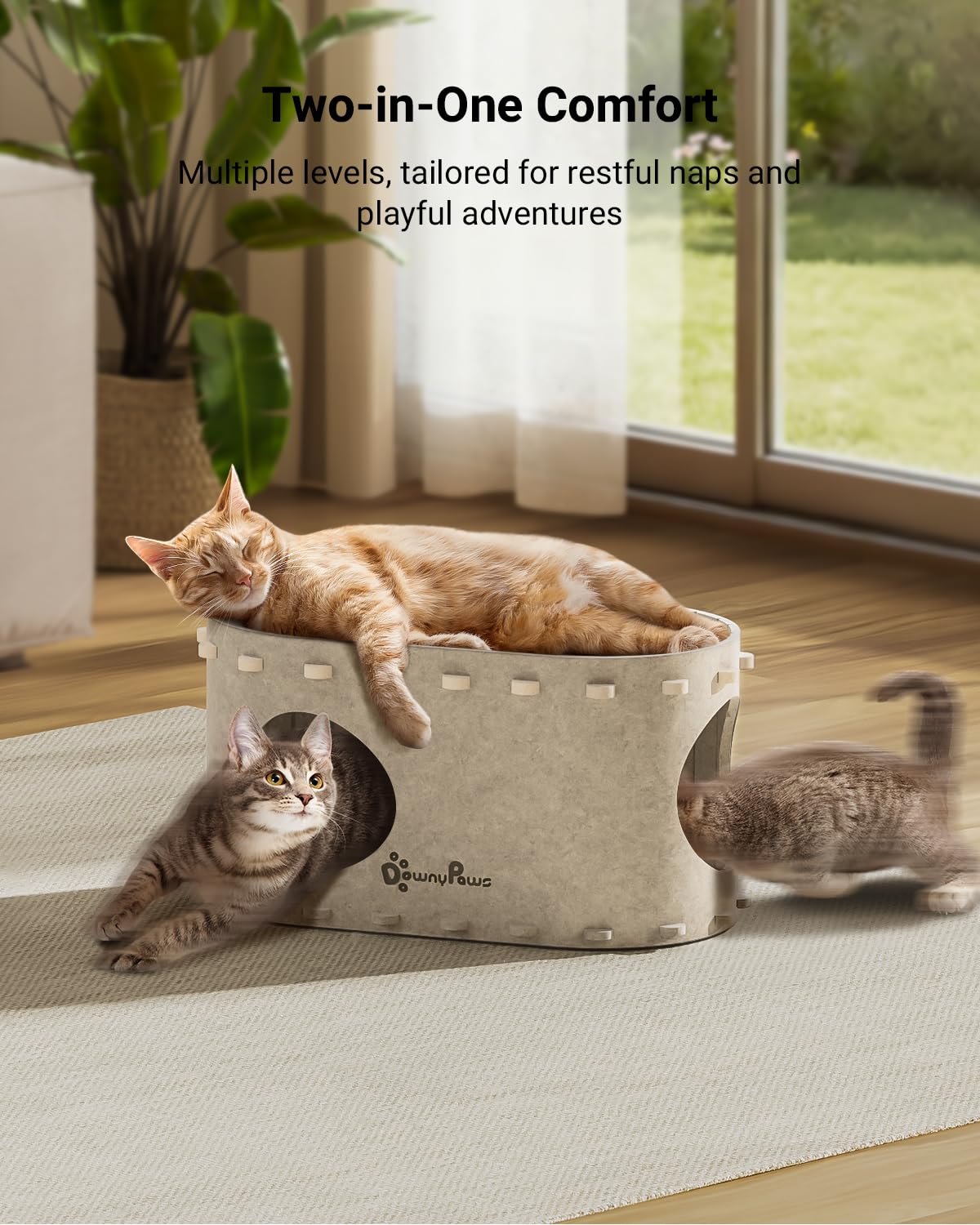 DownyPaws Cat House for Indoor Cats, Cat Bed Cave for Multiple Bed