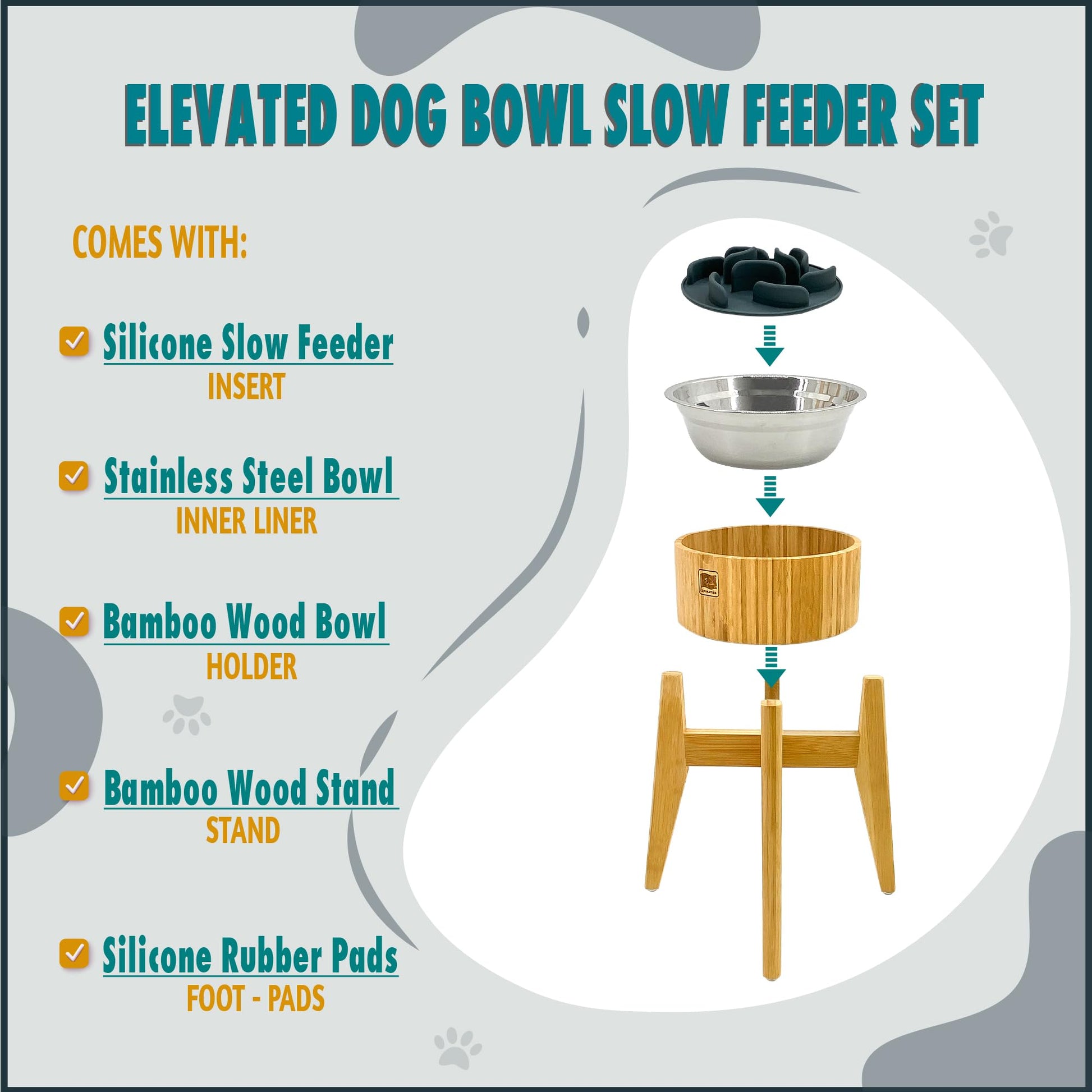 Elevated Slow Feeder Dog Bowls Large Breed (12-inch-high) Raised Bowl