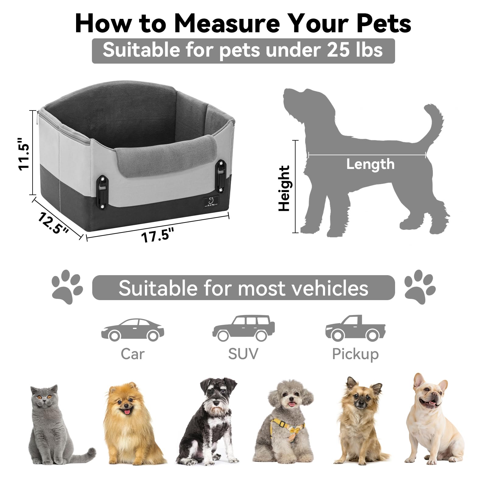 A 4 Pet Dog Car Seats for Small Dogs Under Safety Travel Booster Seat