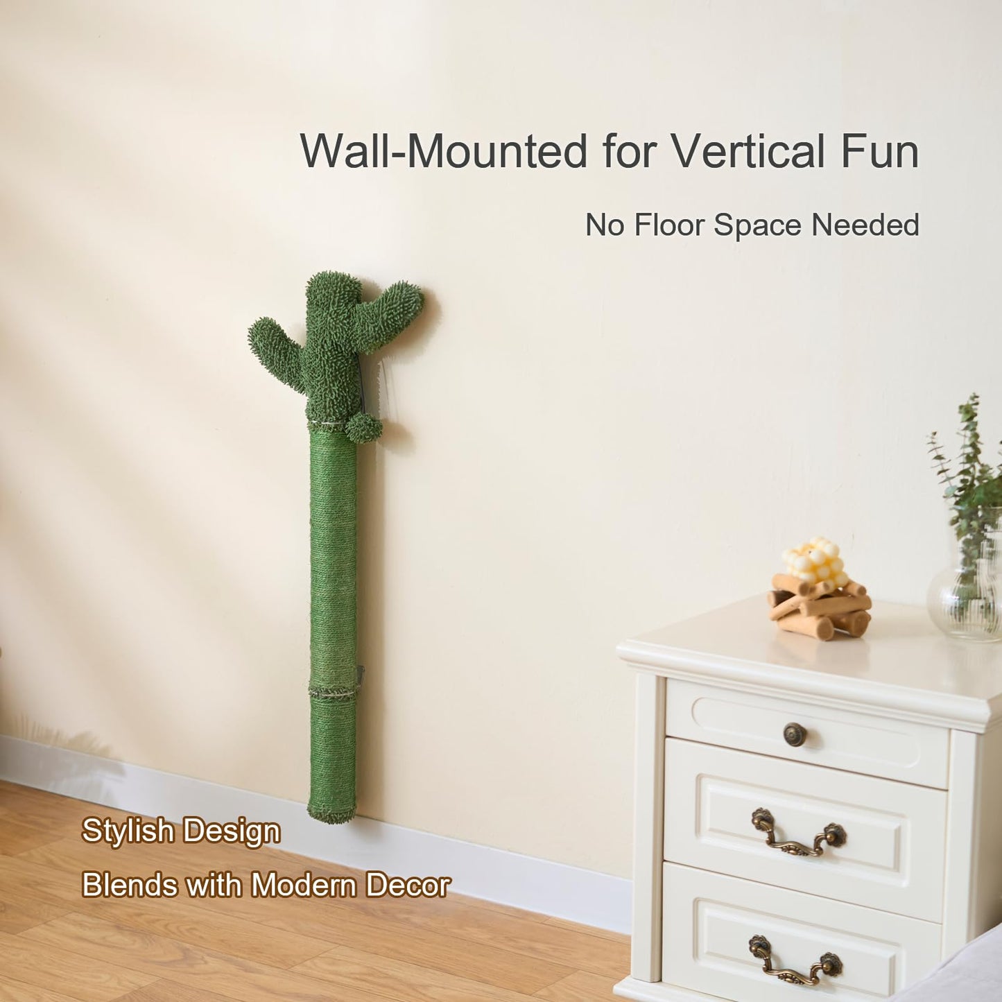 Wall Mounted Cat Scratcher, 35” Extra-Tall Vertical Sisal Ball