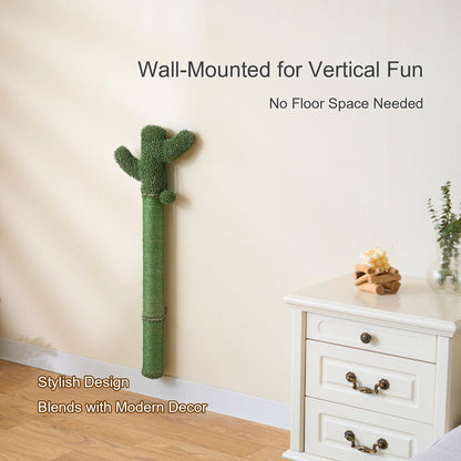 Wall Mounted Cat Scratcher, 35” Extra-Tall Vertical Sisal Ball
