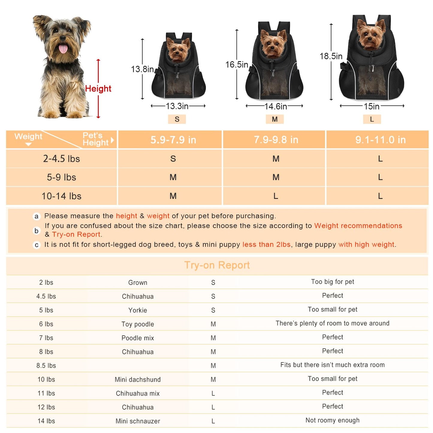 WOYYHO Pet Dog Carrier Backpack Small Dog Front Backpack Carrier