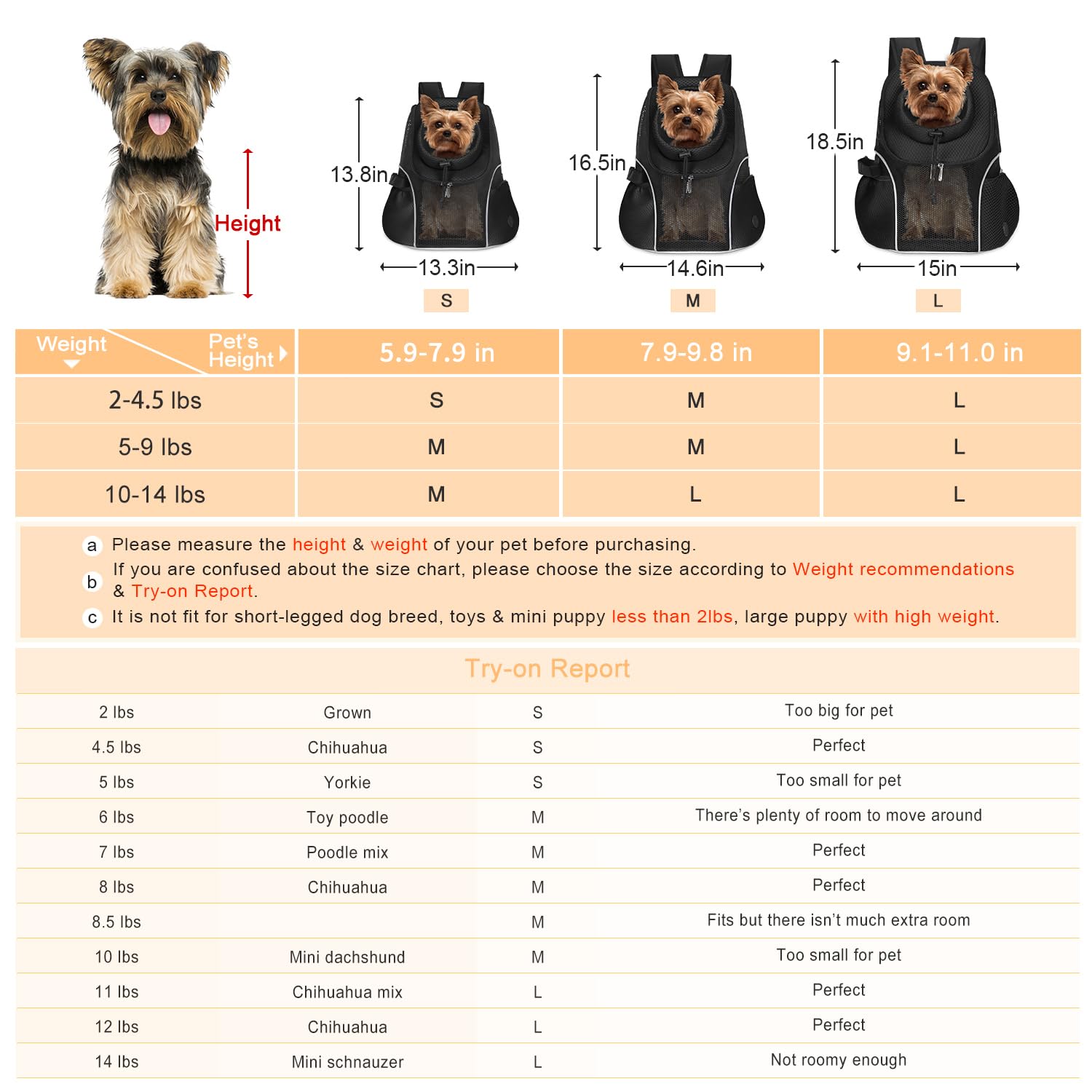 WOYYHO Pet Dog Carrier Backpack Small Dog Front Backpack Carrier