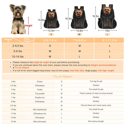 WOYYHO Pet Dog Carrier Backpack Small Dog Front Backpack Carrier