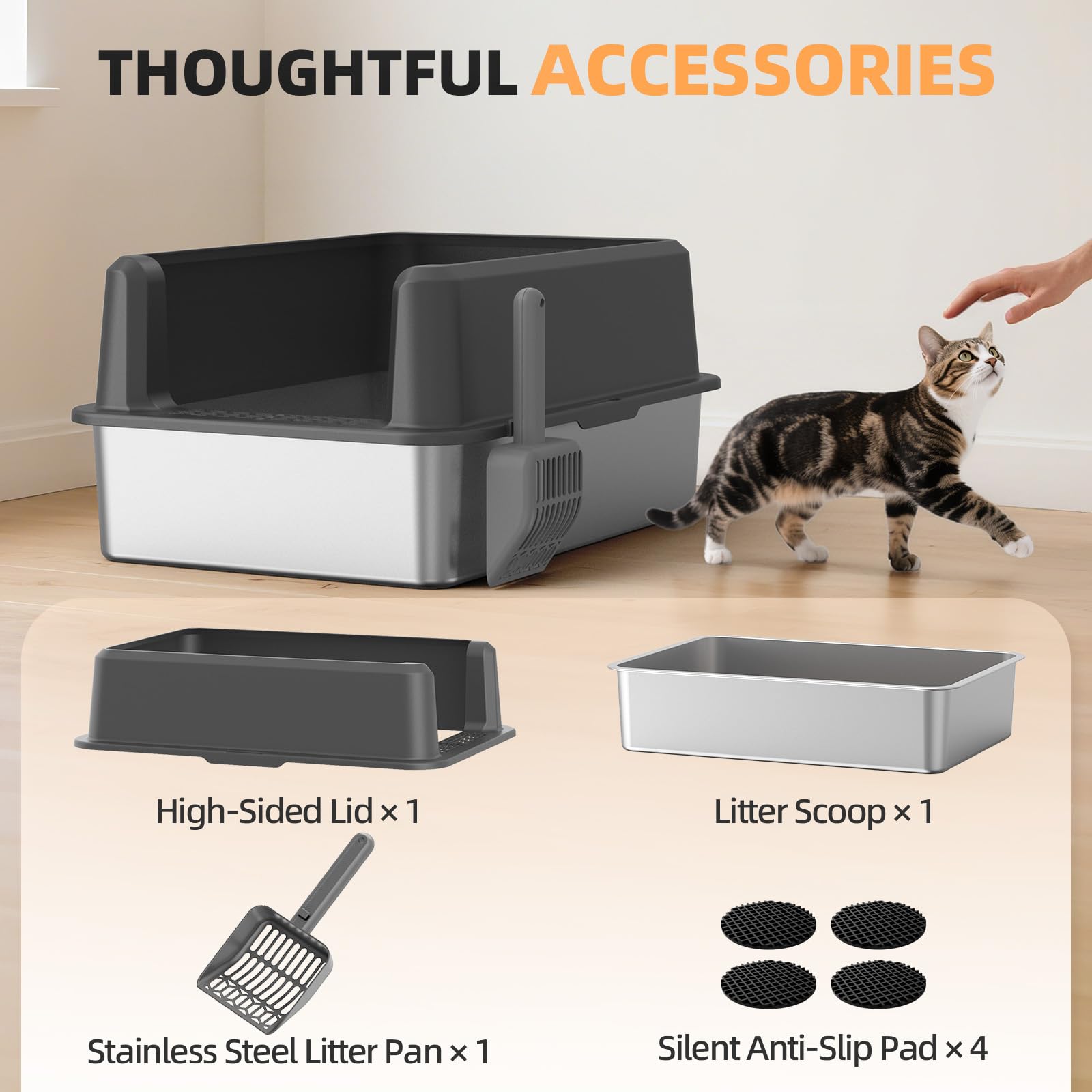 WoofiGo Enclosed Stainless Steel Cat Litter Box with Lid, XL Extra Box