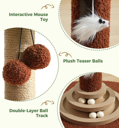 Made4Pets 35" Tall Cat Scratching Post with Sisal Rope, Balls