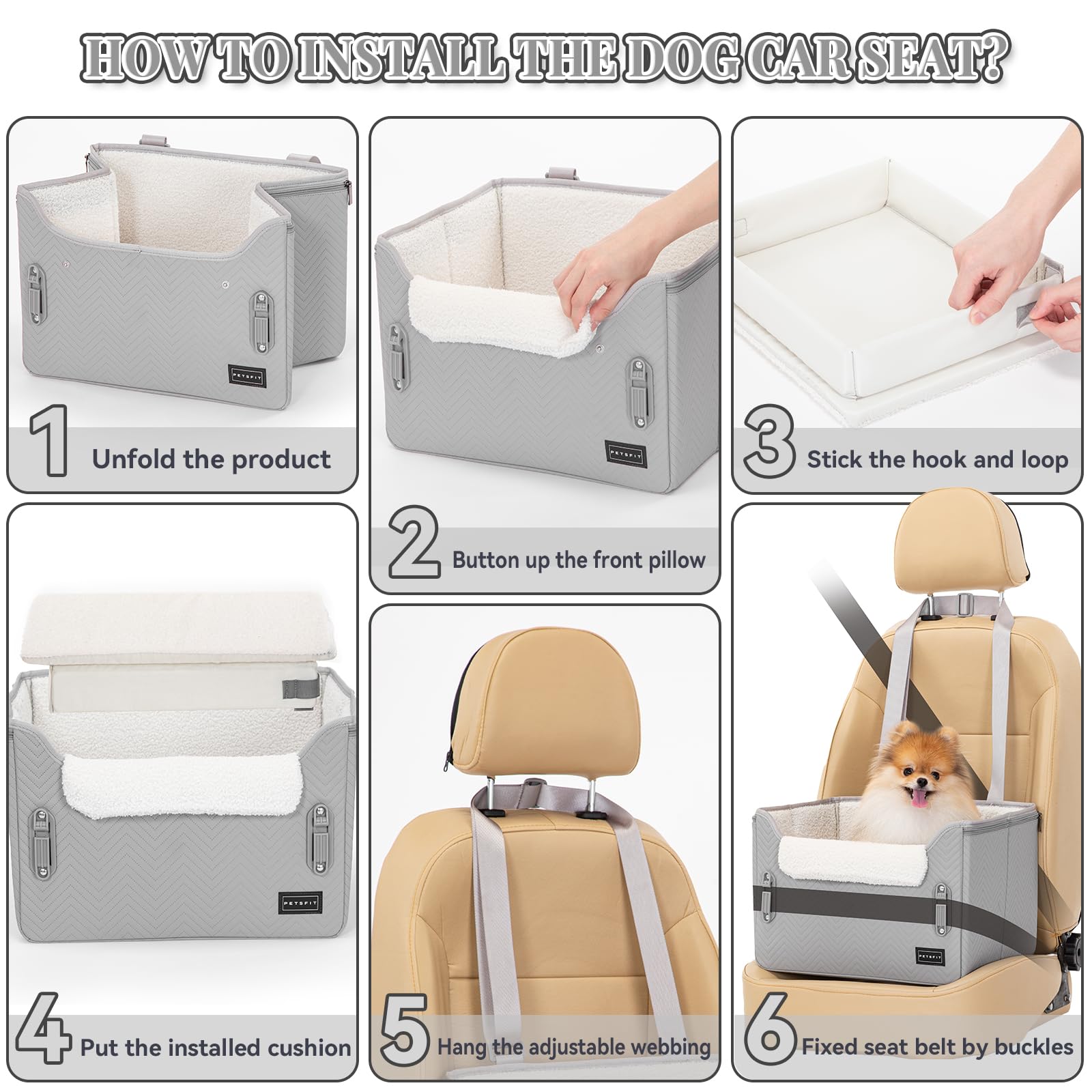 PETSFIT Dog Booster Car Seat, Waterproof PU Leather Dog Car Seats Seat