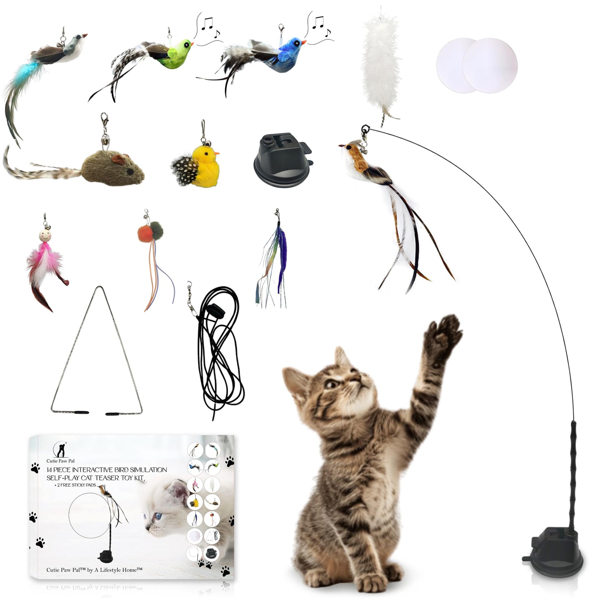 CUTIE PAW PAL Interactive Bird Simulation Cat Feather Toy Set Set