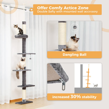 PETEPELA Cat Tower 5-Tier Floor to Ceiling Cat Tree Height(95