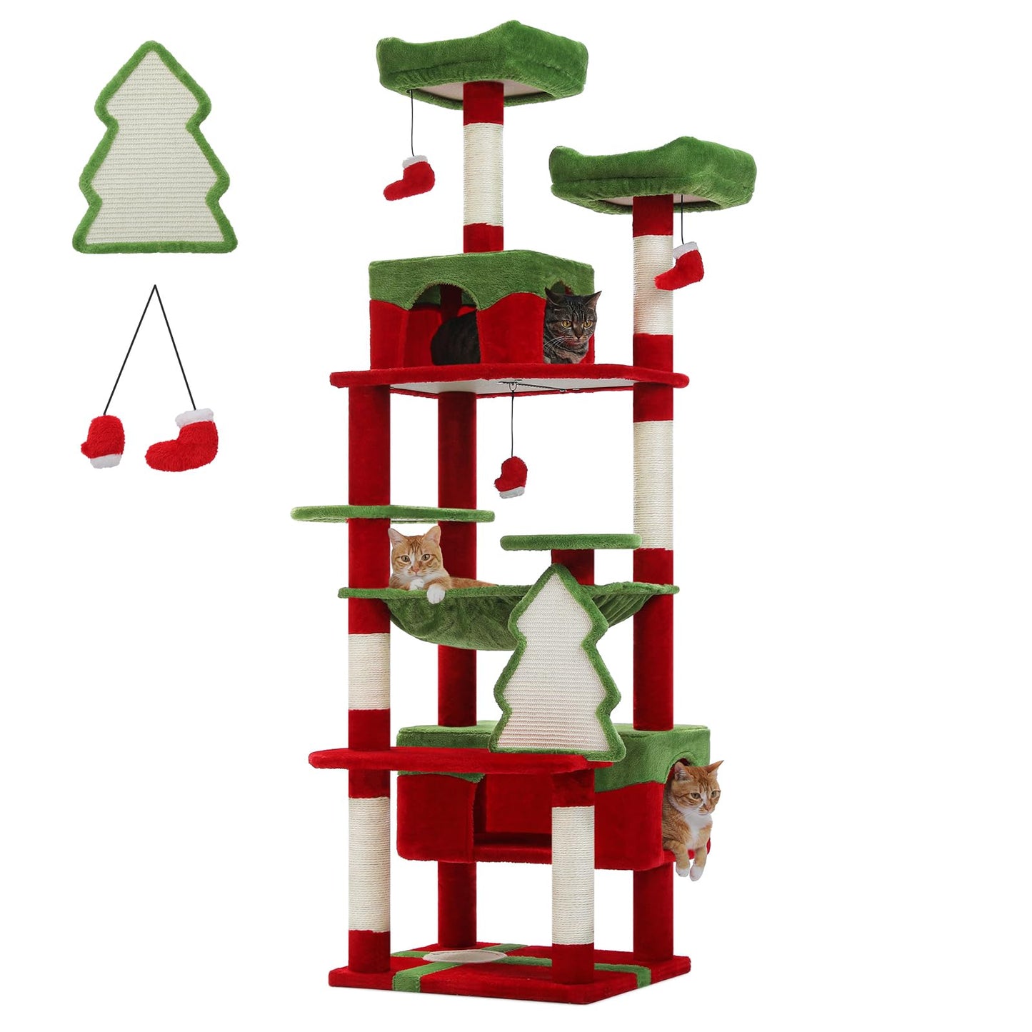 PAWZ Road Christmas Cat Tree, Tall Cat Tower with 2 Perches, 2 House
