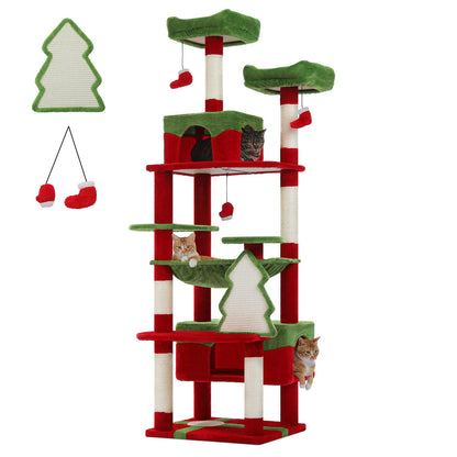 PAWZ Road Christmas Cat Tree, Tall Cat Tower with 2 Perches, 2 House