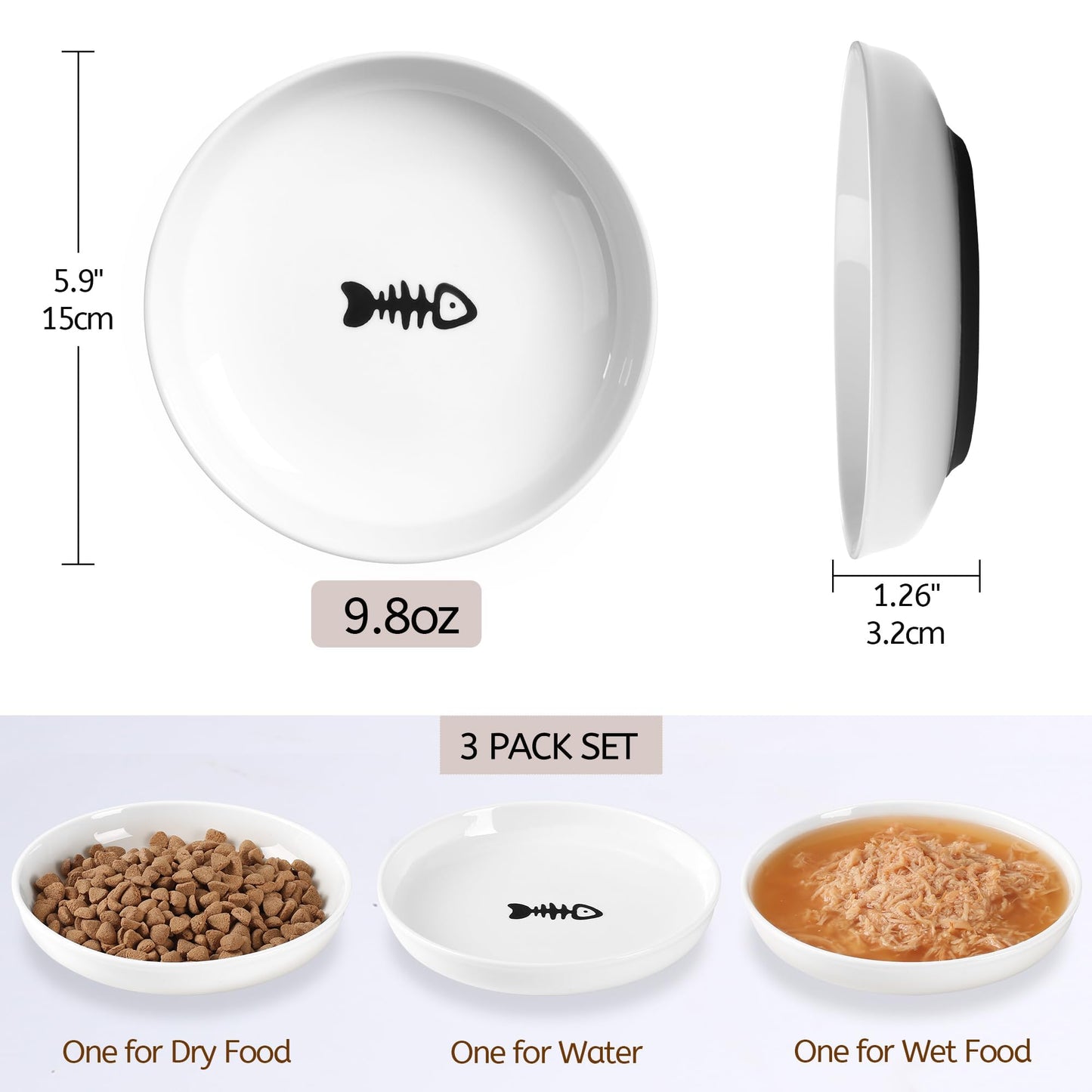 WROSWT No Spill Cat Bowls,Cat Food Bowl,Anti Whisker Fatigue Set
