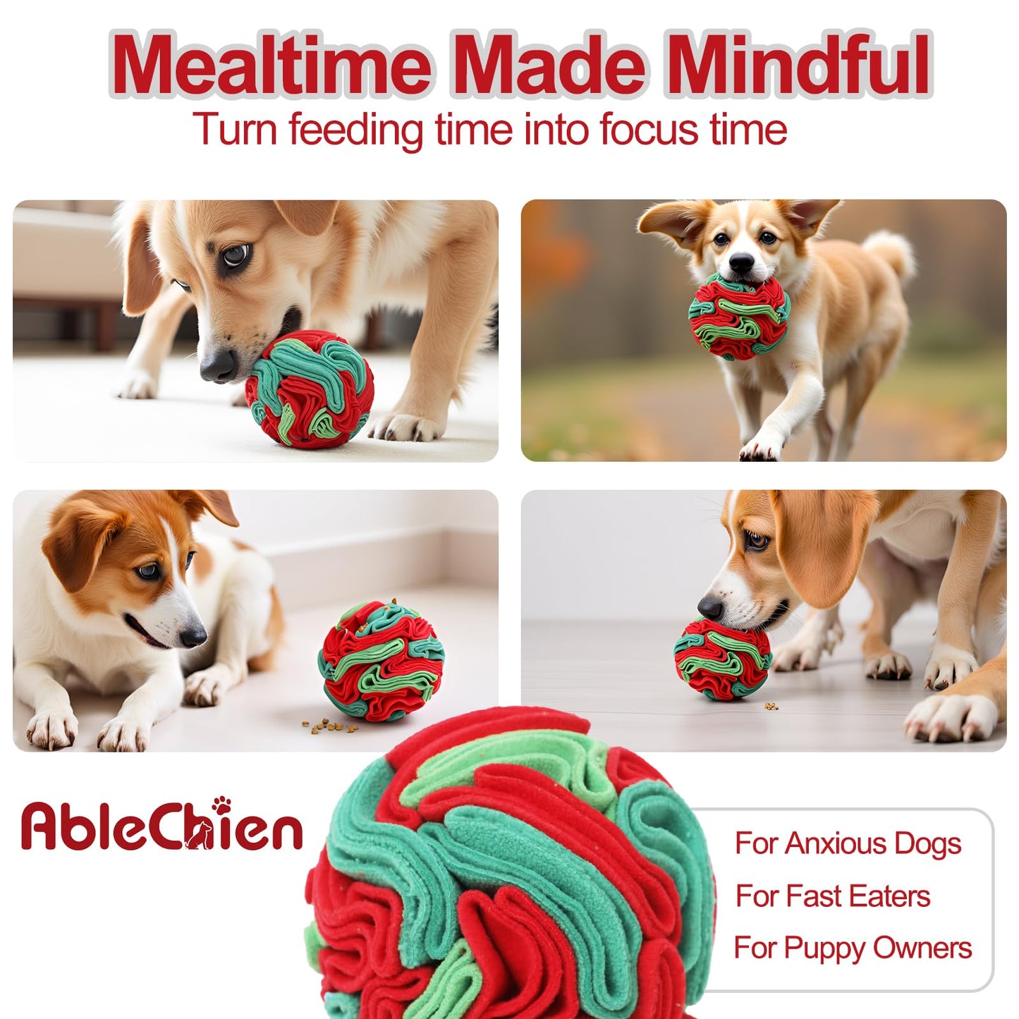 Ablechien Snuffle Ball for Dogs Interactive Dogs Toys to Keep Ball