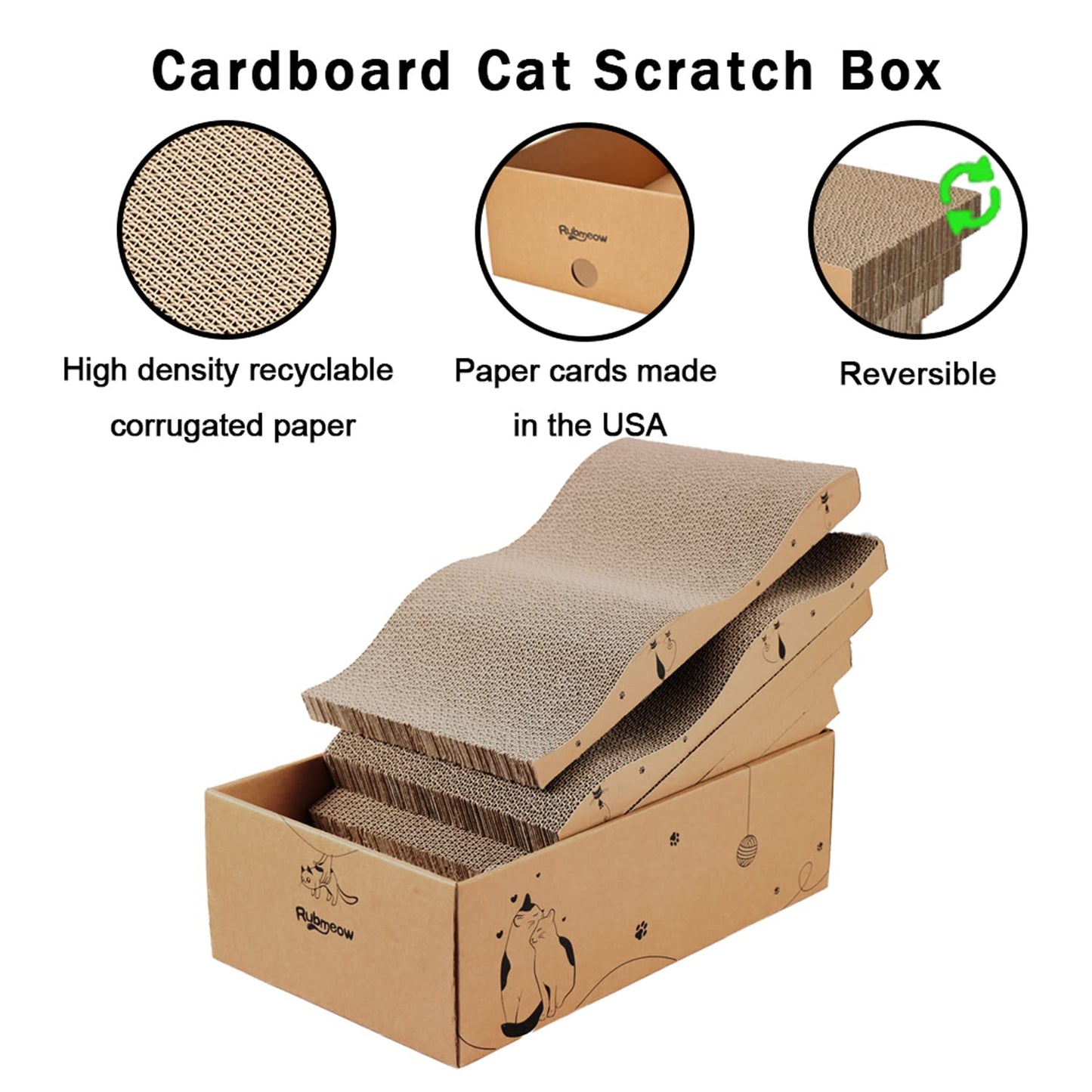 RUBMEOW Cat Scratcher Cardboard Scratch Pad Box for Indoor Pad