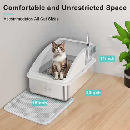 Stainless Steel Litter Box, XL Enclosed Cat Litter Boxes with Lid Mat
