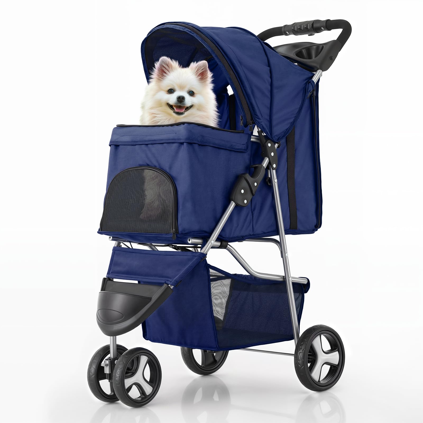 MoNiBloom 3 Wheels Pet Stroller, Foldable Dog Cat Cage Jogger Stroller