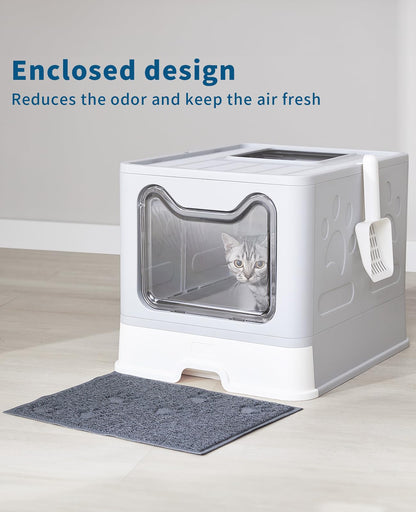 Medario Cat Litter Box with Litter Mat and Scoop, Large Covered Litter